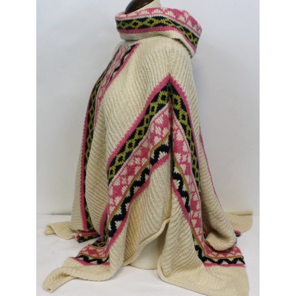 Yara Sweater Knit Poncho OSFA Cowl Neck Bohemian Spring Summer Fall Beige Pink - Picture 4 of 6